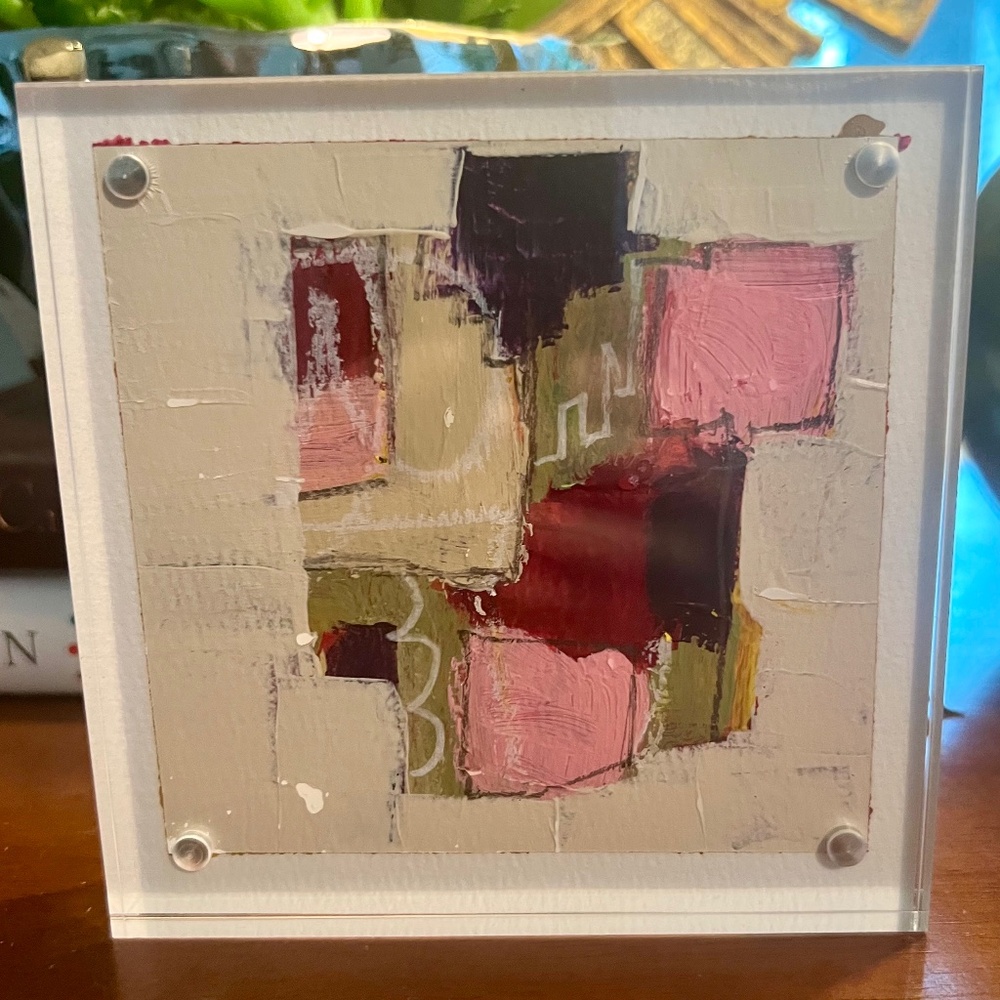 🎨 Original Abstract Mini Painting | 5x5 Acrylic Frame | Stands Upright